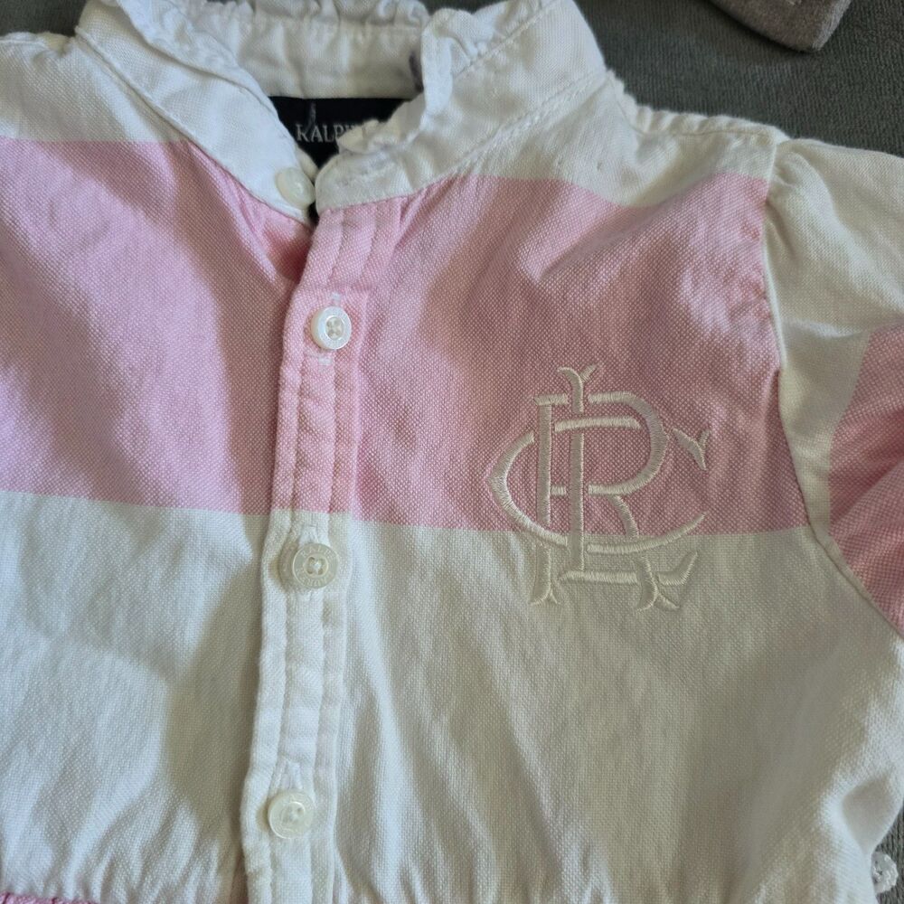 Ralph Lauren Dress Baby Girls Size 12 Months Pink and White Stripe Cotton